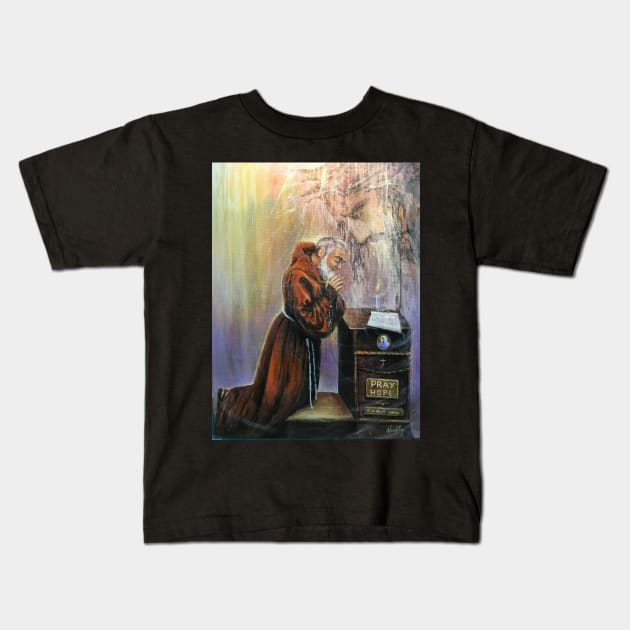 The Prayers of St. Pio - Pray, Hope and don't worry Kids T-Shirt by artdesrapides